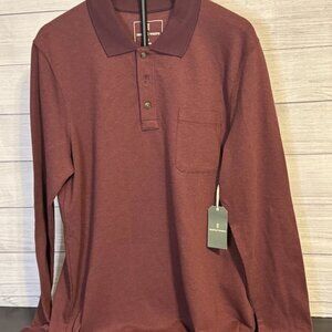 Mutual Weave Men's Pullover Burgundy Herringbone Polo Shirt Big Tall Size LT NWT